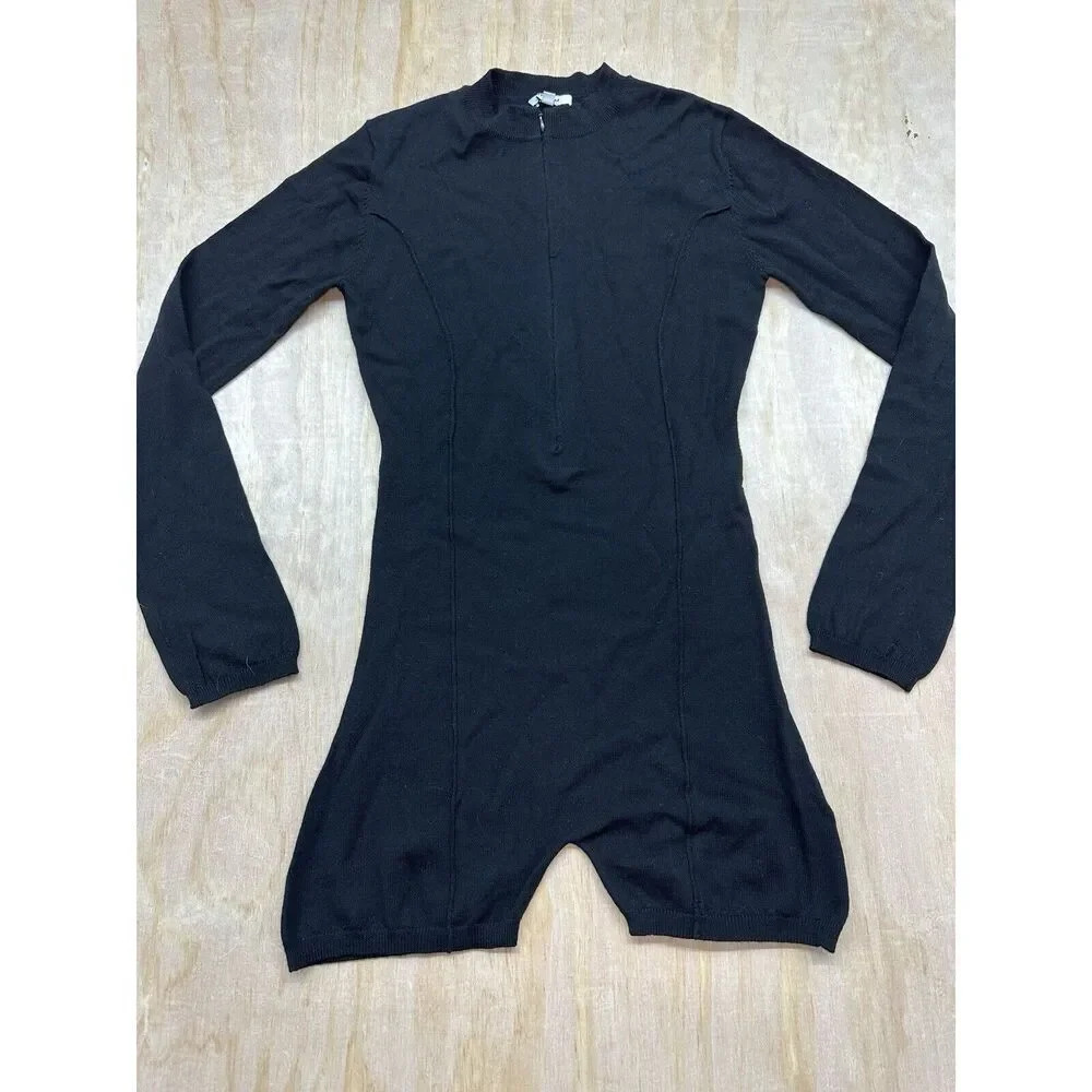 Miaou Womens Black Merino Wool Knit Long Sleeve Zip Mock‎ Neck Romper Size M